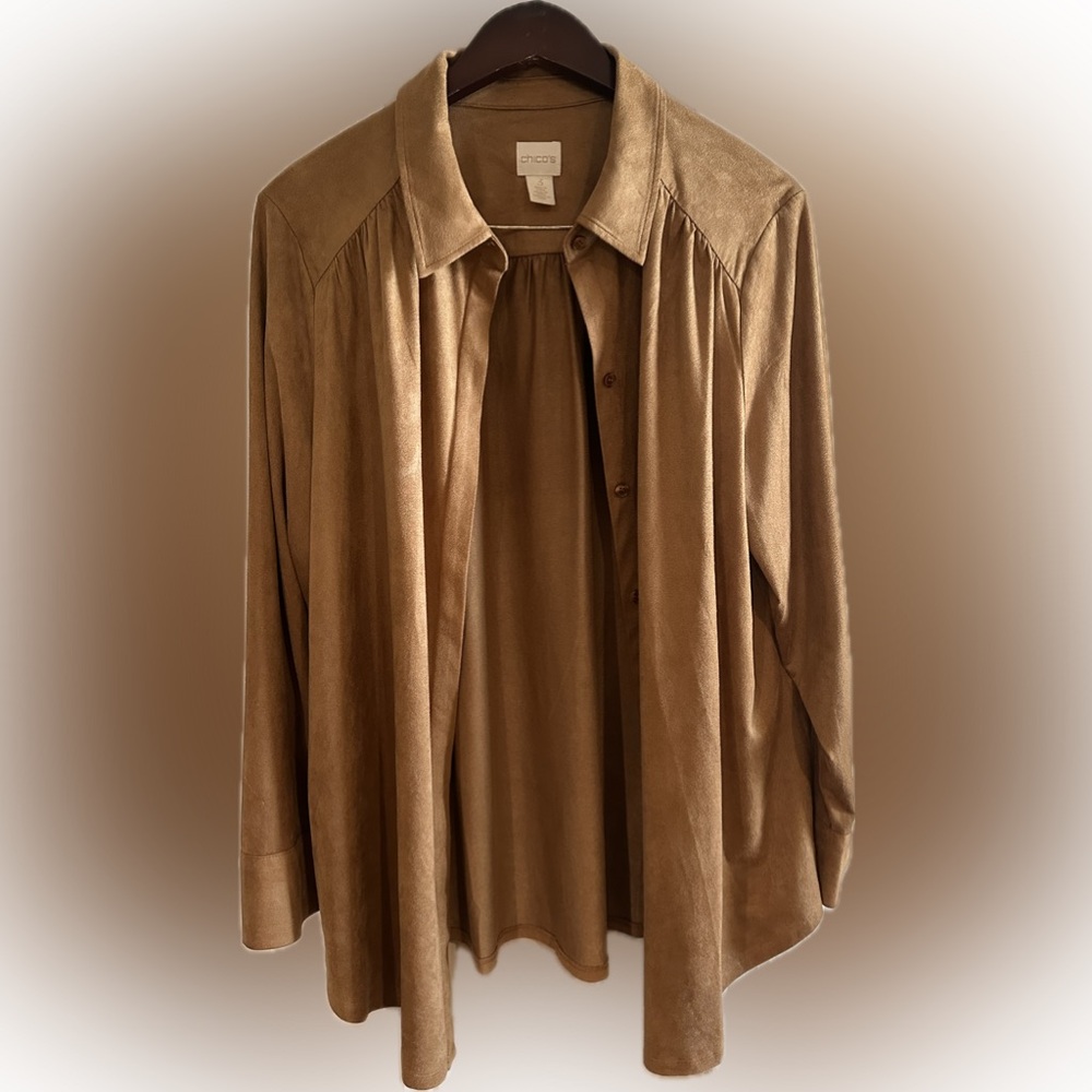 Chico’s — faux suede jacket — brown